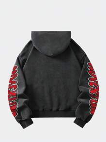 ROMWE MEN Street Life Sudadera corta con capucha de estilo vintage lavado para hombre, ropa urbana - Negro - Ver 8