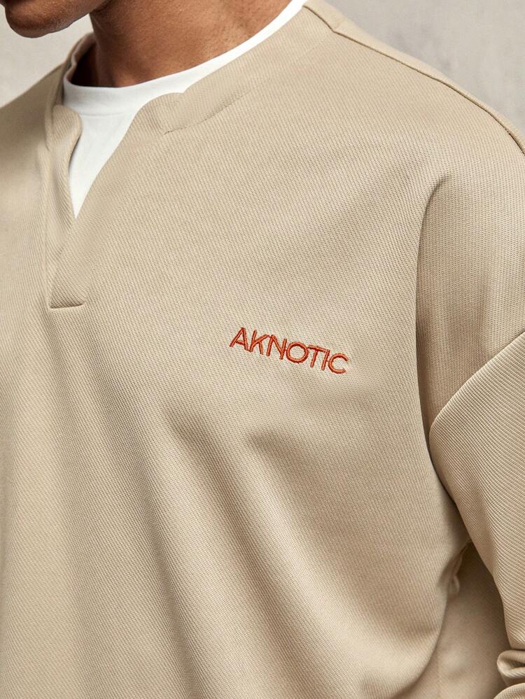 Men's Oversized Drop Shoulder Long Sleeve Casual Knit T-Shirt, Suitable For Autumn