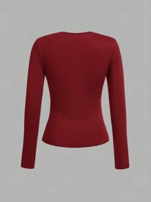 SHEIN EZwear Set de 3 camisetas de manga larga y cuello redondo ajustadas de estilo informal para mujer, para primavera/otoño - Multicolor - Ver 10
