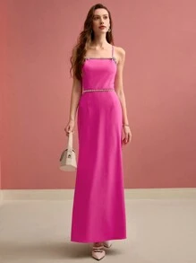 MOTF PREMIUM RHINESTONE DETAIL BIAS CUT CAMI COCKTAIL DRESS - Hot Pink - View 8