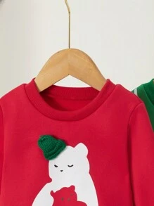 2 peças/conjunto bebê meninas natal e ano novo casual fofo 3d cereja moletom com capuz e roupas, cores verde e vermelho, alto custo-desempenho