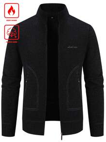 Manfinity Homme Men Front Zip Long Sleeve Pockets Casual Jacket, Basic Everyday Wear - Black - View 4
