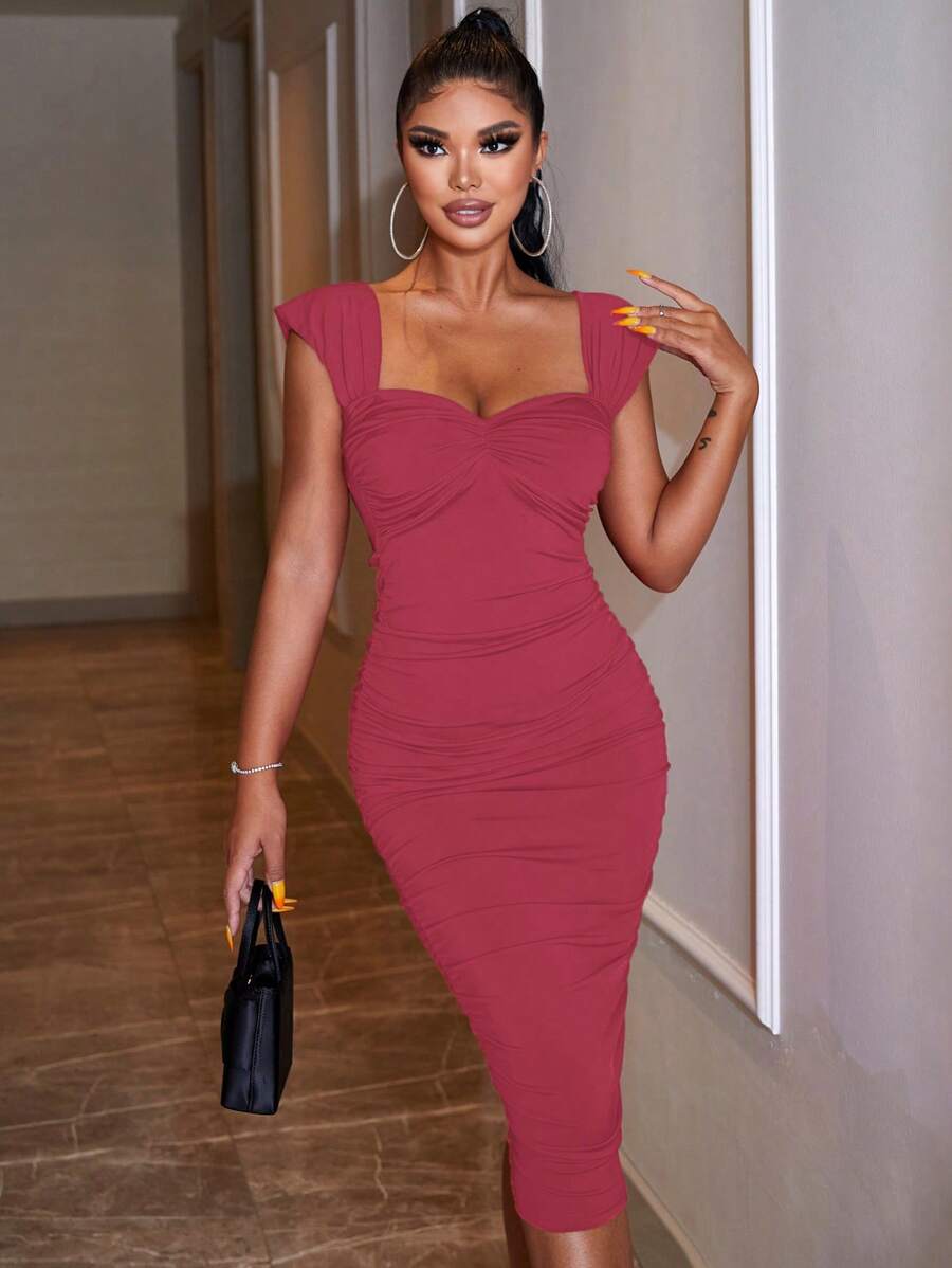 SHEIN Cottnline Ladies" Summer Solid Color Pleated Dress - Hot Pink - View 1