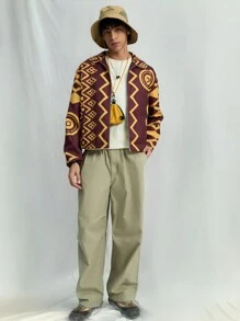 Manfinity VCAY 1 chiếc áo sơ mi nam tay dài rộng rãi, phong cách trẻ trung, áo sơ mi hộp, dành cho bạn bè, thời trang cổ điển, giản dị - Nhiều màu - Xem 6