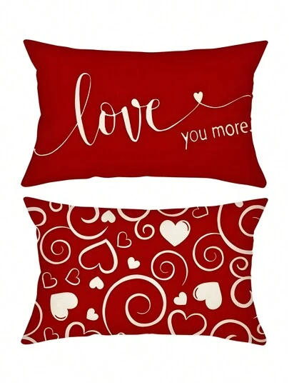 2 件装情人节装饰枕套，白色心形线条图案，家居装饰，适用于沙发、卧室、办公室、汽车、农舍等，12*20 英寸，不含枕芯，秋季装饰，房间装饰