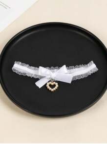 ROMWE Kawaii Corrente de Perna com Renda no Estilo Japonês, Laço Preto e Babado, Pulseira de Perna Retrô Delicada, Gargantilha, Jóia Feminina