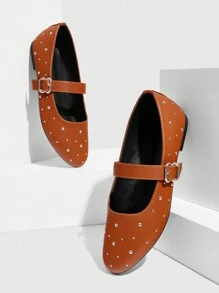 CUCCOO GRLICON 女士 Y2K 风格平底鞋，适合朋克、骑行者、酷女孩、万圣节、圣诞节、派对装扮 - 棕色 - 查看 3