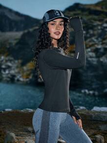 In My Nature Women's Solid Color Round Neck Long Sleeve Casual Fitness Outdoor T-Shirt Fitted Shirt