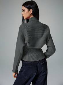 Poéselle 2pcs Women's Solid Color Zipper Sleeveless Top And Long Sleeve Cardigan Knitted Sweater Set - Grey - View 5