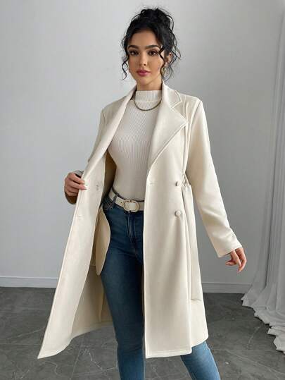 Rafferiza Women Solid Color Faux Suede Double-Breasted Pockets Regular Jacket Fall Winter Cloth For Women