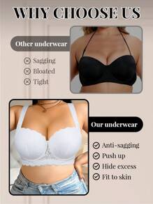 1pc Plus Size Lace Comfort Wireless Lift And Support Underwire Bra Lingerie - White - View 5