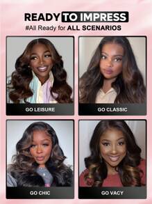 ALL READY WIG 预漂白预拔预剪蕾丝融化蕾丝 7x5 无胶蕾丝闭合假发 100% 真人头发渐变棕色波浪 9AM 头发 - SNATURAL/33 - 查看 5