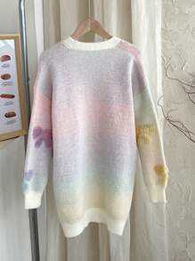 Tween Girls Loose Fit Butterfly Pattern Oversized Casual Cardigan, Autumn/Winter