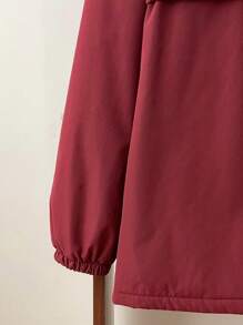 SHEIN 青少年男孩休闲字母印花贴片半襟长袖连帽夹克，春秋季 - 酒紅色 - 查看 6