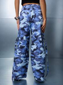 SUMWON WOMEN 阔腿军装风格工装作战裤节日迷彩实用街头时尚下装侧袋长款宽松高腰 - 彩色 - 查看 2