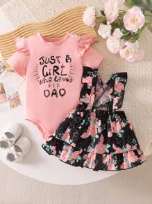 SHEIN 2pcs/Set Girl Summer Outfit, English Print Short Sleeve Blouse And Floral Printed Flare Pants - Pink - View 5