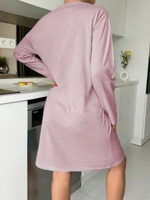 RueChic Cotton Cute Cat Slogan Printed Sleepshirt - Baby Pink - View 2