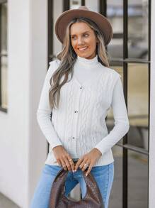 SHEIN LUNE 女款白色针织纹理开衫背心，秋冬款 - 白色 - 查看 3