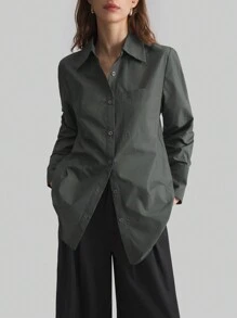 Ontre Dark Gray Women's Loose Casual Blouse, Comfortable Versatile All-Match Shirt, Essential For New Year, Suitable For Spring/Summer
