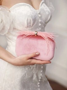 MOTF PREMIUM Bolso de mano de fiesta elegante de unicolor con contraste y peludo para mujer, para el Día de San Valentín - Rosa - Ver 1