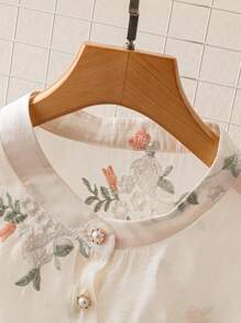 Calvaya 大码女式优雅刺绣中式长袖上衣，节日农历新年中式 - 彩色 - 查看 3