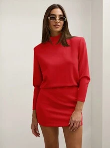 COSMINA Women's Lemon Yellow Solid Color Casual Elegant Modern Turtleneck Long Sleeve Mini Party Gala Cocktail Dress With Shoulder Pads Fall Winter