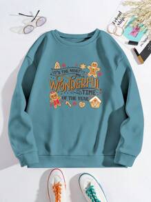 INAWLY Áo nỉ cổ tròn dài tay in họa tiết Giáng sinh This Is The Most Wonderful Time dành cho nữ, thường ngày mùa thu/đông - Màu xanh ngọc - Xem 3