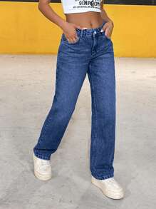 EURMUSE 低腰复古直筒牛仔裤简约时尚休闲日常