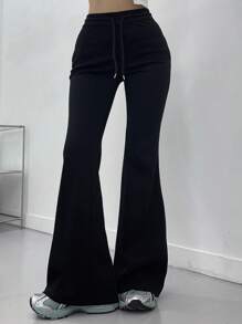 DAZY 女士休闲纯色抽绳腰喇叭裤，百搭秋冬季