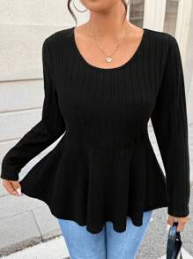 SHEIN Clasi Plus Size Crew Neck Casual Versatile Long Sleeve T-Shirt With Bow Back Decoration For Spring