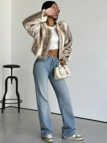 SHEIN Privé Women's Fashion Ombre Fluffy Coat, Suitable For Winter - Multicolor - View 7