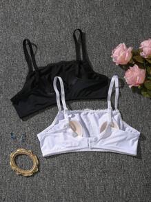 Bộ 2 chiếc/Bộ đồ lót ren màu trơn lãng mạn không dây chống nhấp nháy cho nữ - Đen và trắng - Xem 2