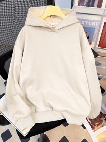 Teen Girl Solid Color Block White Casual Loose Fit Sweatshirt, In Fall/Winter - Apricot - View 6