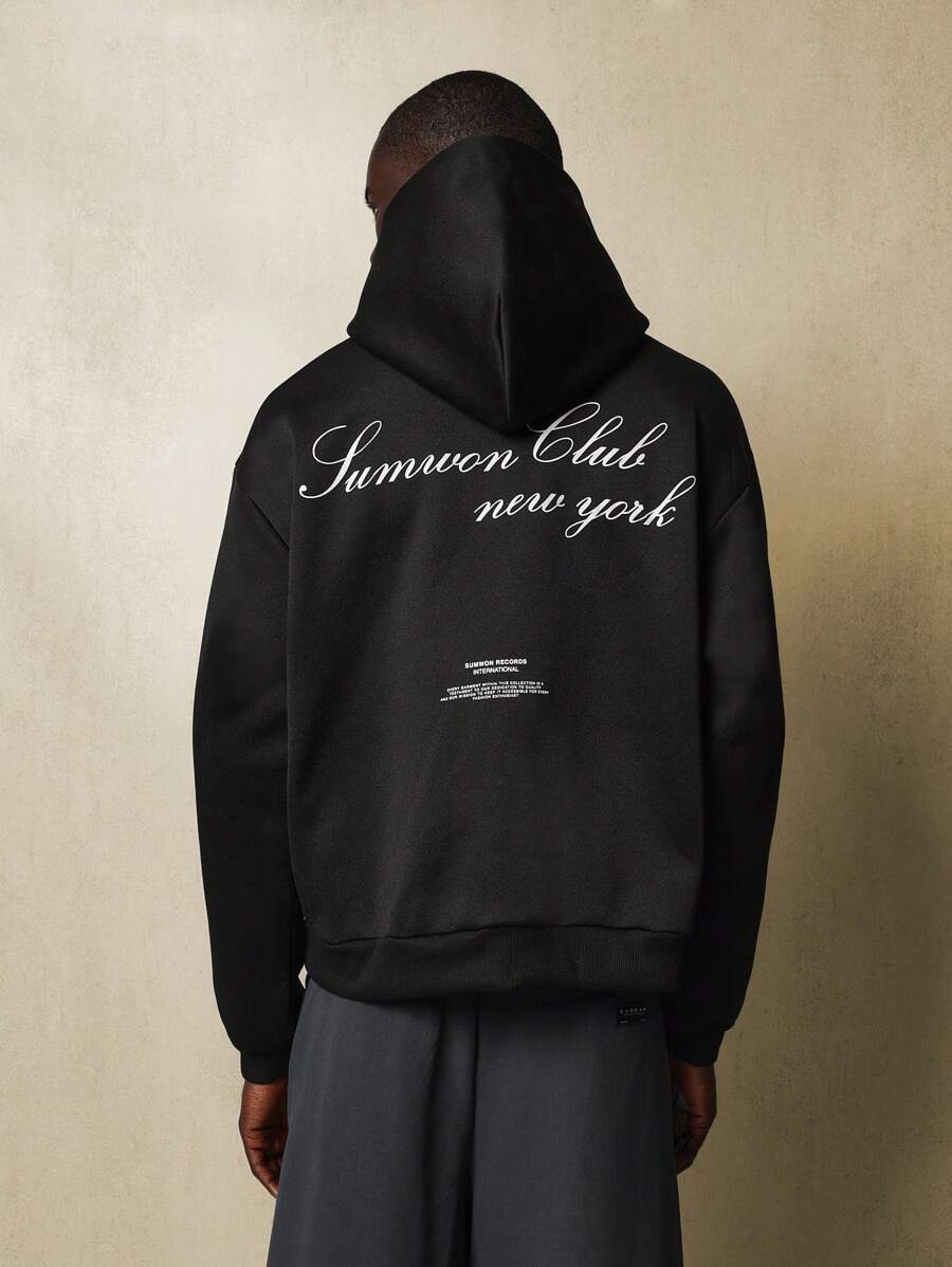 SUMWON Sudadera con capucha estilo club, ropa urbana esencial para otoño e invierno, con bolsillo central, diseño clásico y moderno, uso casual urbano, de peso pesado - Negro - Ver 1