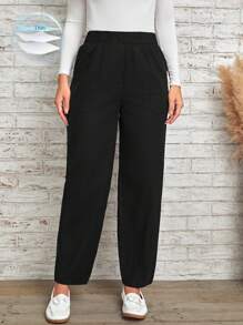 EMERY ROSE 女士纯色日常穿着松紧腰裤 - 黑色 - 查看 6