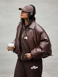 MISSGUIDED Áo khoác phao mùa đông cao cấp Áo khoác phao chần bông có khóa kéo phía trước Thời trang đường phố đô thị Áo khoác ấm áp thường ngày mùa thu - Rỉ Nâu - Xem 1