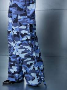 SUMWON WOMEN 阔腿军装风格工装作战裤节日迷彩实用街头时尚下装侧袋长款宽松高腰 - 彩色 - 查看 3