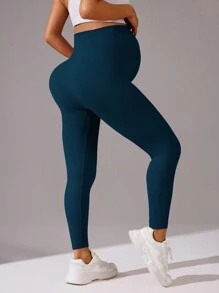 SHEIN Seamless Maternity Leggings/High Waist Shaping/High Capacity Bump Support - Teal Blue - View 5