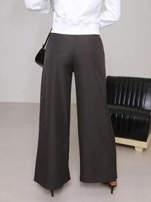 Aloruh Pantalones casuales sencillos de mujer de unicolor con bolsillos - Gris - Ver 2