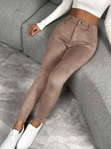 EURMUSE High Waist Skinny Pants - Khaki - View 1