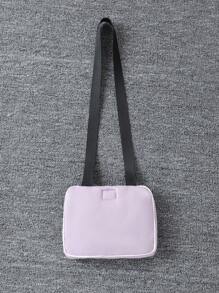 Baby Girls Autumn/Winter Casual Sports Minimalist Style Rose Red Sweatshirt & Elastic Waist Long Pants 2 Pieces Outfit + Crossbody Bag - Purple - View 7