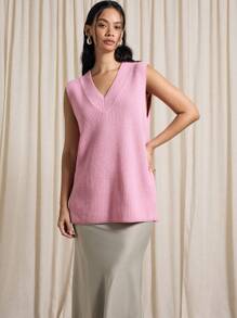 AiiRZ Luxury Ribbed Knit Sleeveless Vest Classic V-Neck Sweater Top Fall Winter Layering Essential Workwear Office Fashion
