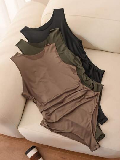 CosyJoli Body Con Cuello Redondo Y Pliegues Para Mujeres De Talla Grande