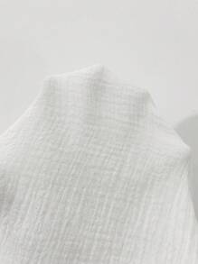 SHEIN LUNE 女式可追溯棉质舒适透气白色褶皱下摆 V 领长袖衬衫，秋冬 - 白色 - 查看 7