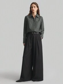 Ontre Dark Gray Women's Loose Casual Blouse, Comfortable Versatile All-Match Shirt, Essential For New Year, Suitable For Spring/Summer