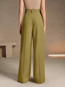 Anewsta Maillard Women's Casual Loose Straight-Leg Solid Color Suit Pants - Olive Green - View 2