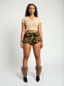 SUMWON WOMEN Shorts de camuflaje tipo Borg