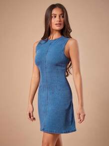 Forever 21 秋冬女士蓝色/基本款/夏季连衣裙/复古/圣诞派对连衣裙/新年连衣裙/节日连衣裙/圣诞连衣裙/感恩节连衣裙/新年前夜连衣裙/圣诞节女士迷你牛仔连衣裙 - 藍色 - 查看 7