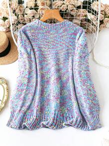 SHEIN LUNE 大码休闲简约毛衣，适合日常穿着，针织套头衫，秋冬款 - 淺藍色 - 查看 2