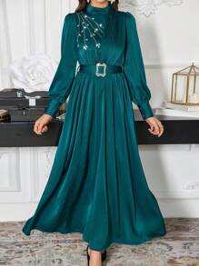 Modelyn 时尚奢华重饰水晶女士长裙超长女士装长款晚礼服